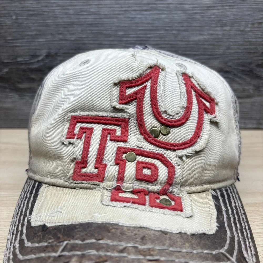 True Religion‎ Hat Cap Strap Back Distressed Leather Brim Western Mens